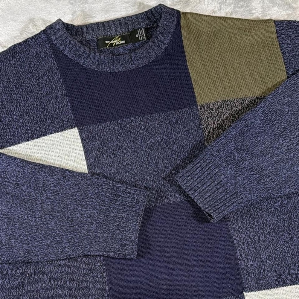 90s Vintage Bill Blass Studio Colorblock Knit Sweater | 2XL